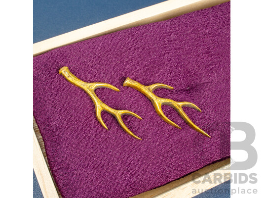 Pair of Edo Period Gold Plated Menuki in Original Paulownia Box