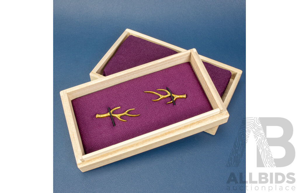 Pair of Edo Period Gold Plated Menuki in Original Paulownia Box