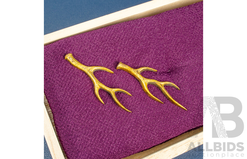 Pair of Edo Period Gold Plated Menuki in Original Paulownia Box