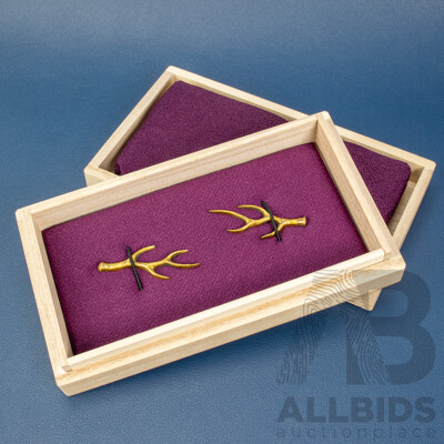 Pair of Edo Period Gold Plated Menuki in Original Paulownia Box