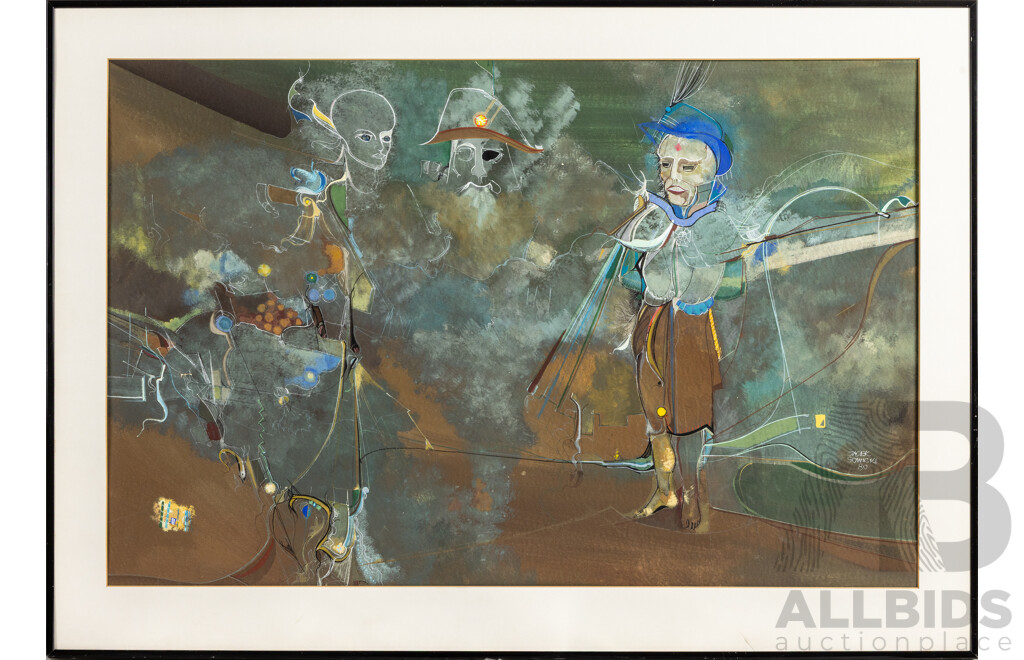 Jacek Sowicki (20th Century, Polish, 1948-2021, Pirates (Piraci) (1980), Original Signed & Dated Acrylic and Mixed Media on Heavy Paper, 60H x 84W cm (frame)