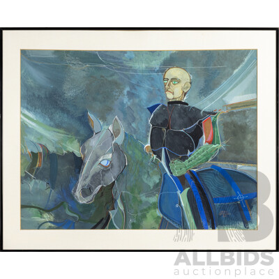 Jacek Sowicki (20th Century, Polish, 1948-2021), Horseman [Jezdziec], Original Signed & Dated Acrylic and Mixed Media on Heavy Paper, 58H x 72W cm (frame)