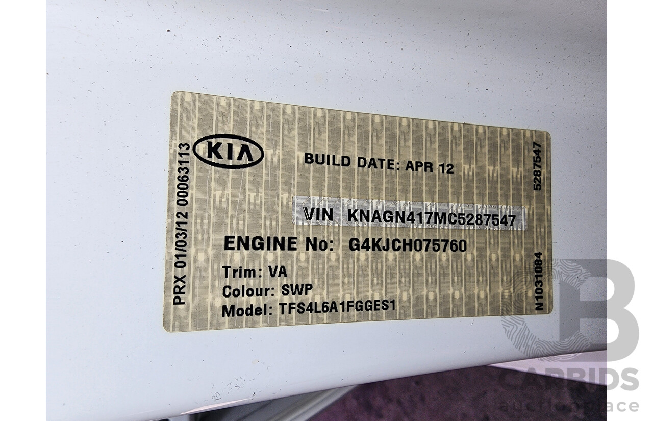 6/2012 Kia Optima Platinum TF 4d Sedan White 2.4L
