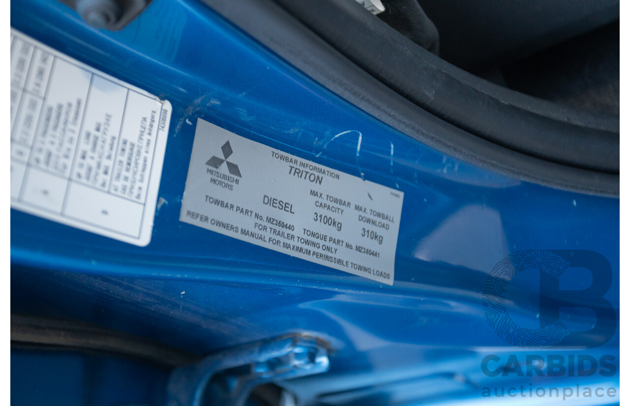 09/2015 Mitsubishi Triton EXCEED (4x4) MQ MY16 Dual Cab Utility Blue Metallic Turbo Diesel 2.4L