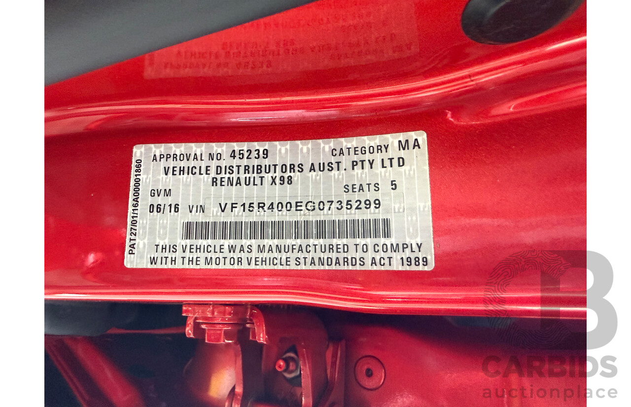 06/2016 Renault Clio Expression (FWD) X98 5d Hatchback Red Turbo 1.2L