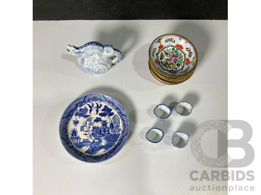 1661403 · Vintage Chinese Blue and White Porcelain Dragon Tea Pot and Cups with Floral Condiment Bowl Set and Superior Under Glaze Dish