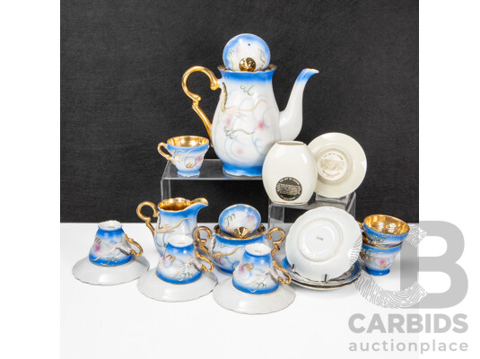 Vintage Japanese Embossed Dragon Tea Set with 24k Gold Chokin Vase and Saucer