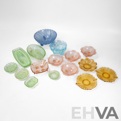 Collection of Vintage Depression Glass Bowls and Dishes Including Crown Crystal