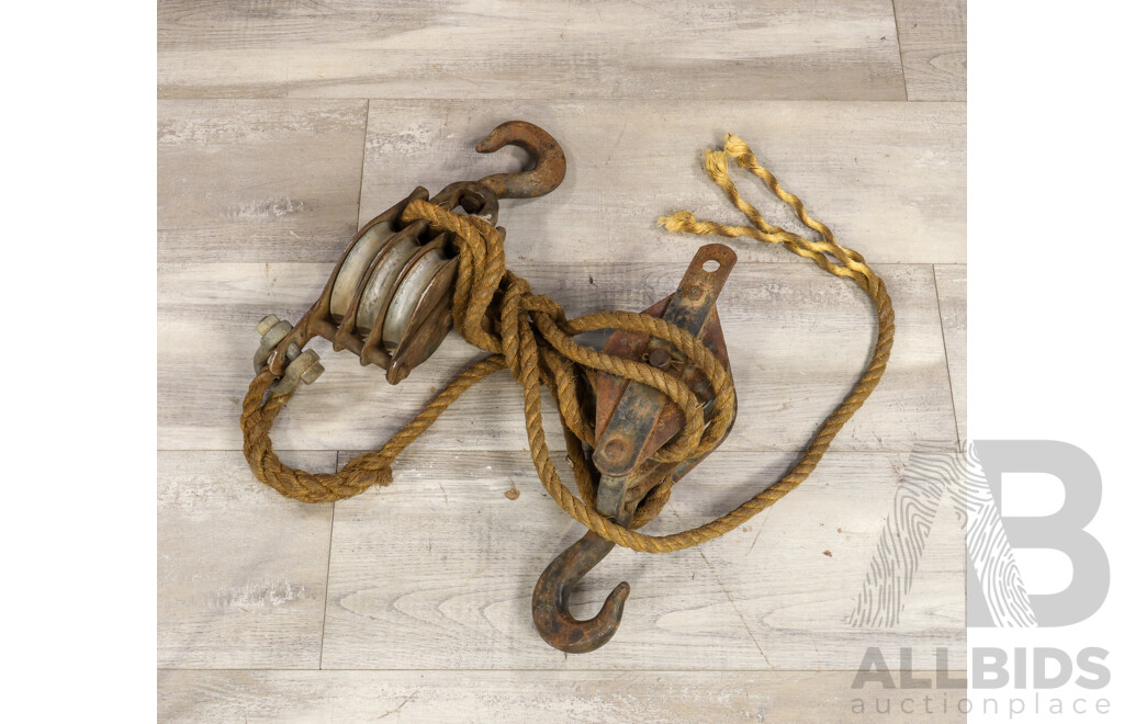 Pair of Vintage Industrial Iron Pulley Hooks