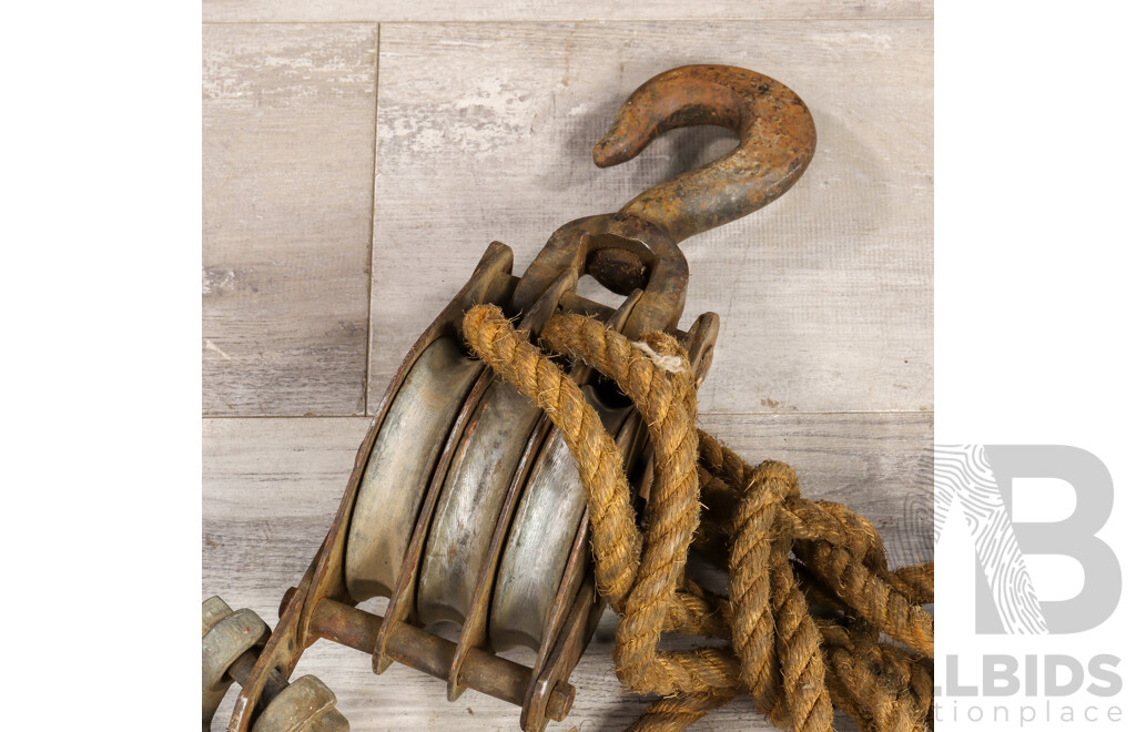 Pair of Vintage Industrial Iron Pulley Hooks