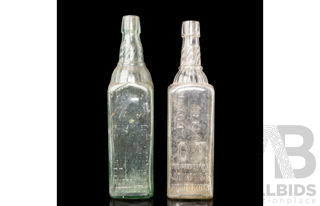 Near Pair of OT Cordial Bottles, Melbourne