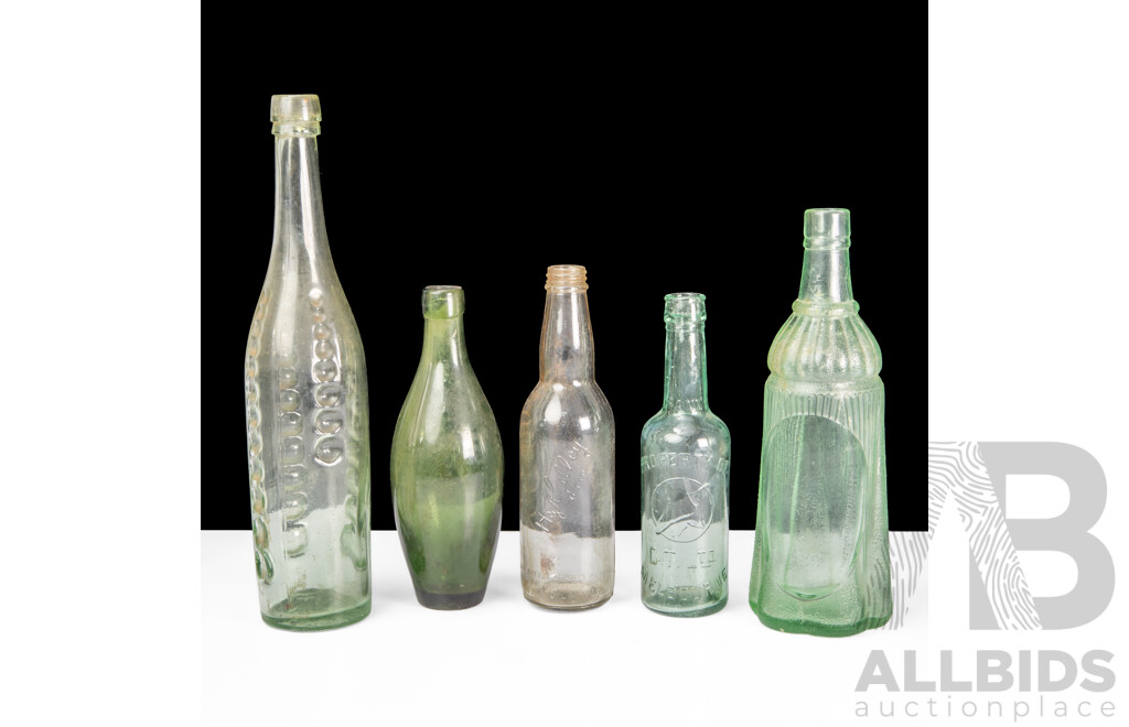 Collection of Five Vintage Glass Bottles