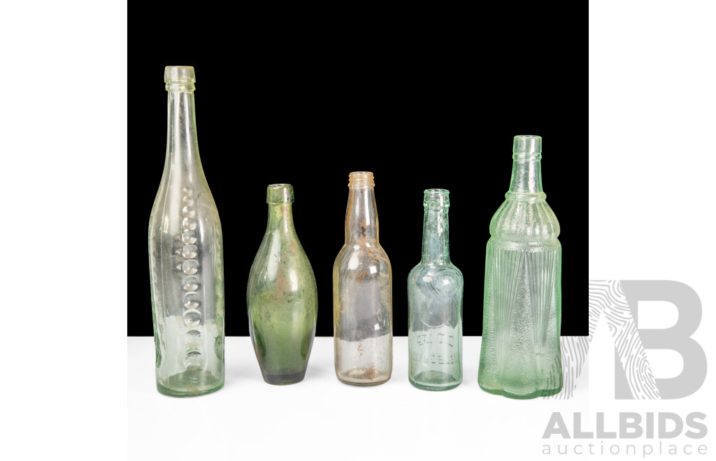 Collection of Five Vintage Glass Bottles