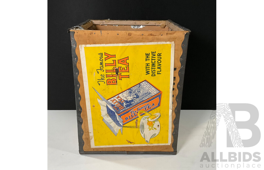 Vintage Billy Tea Paper Advertisement on Timber Box