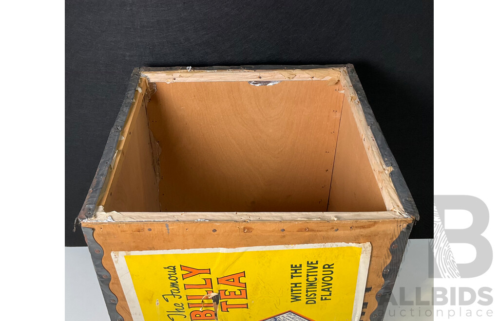 Vintage Billy Tea Paper Advertisement on Timber Box