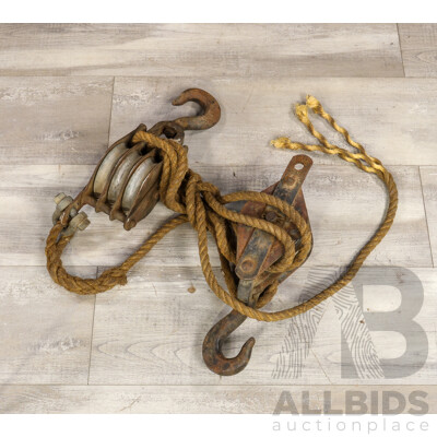 Pair of Vintage Industrial Iron Pulley Hooks