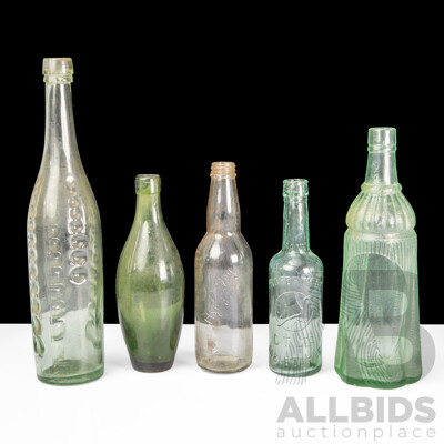 Collection of Five Vintage Glass Bottles