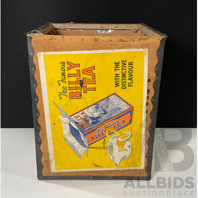 Vintage Billy Tea Paper Advertisement on Timber Box