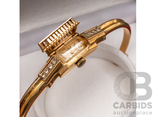 Rare Vintage Ladies' 9ct Yellow Gold 'COUROS' 17 Jewel Manual Hand Wind Hinged Bangle Watch