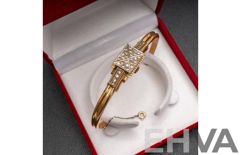 Rare Vintage Ladies' 9ct Yellow Gold 'COUROS' 17 Jewel Manual Hand Wind Hinged Bangle Watch