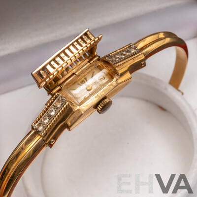 Rare Vintage Ladies' 9ct Yellow Gold 'COUROS' 17 Jewel Manual Hand Wind Hinged Bangle Watch