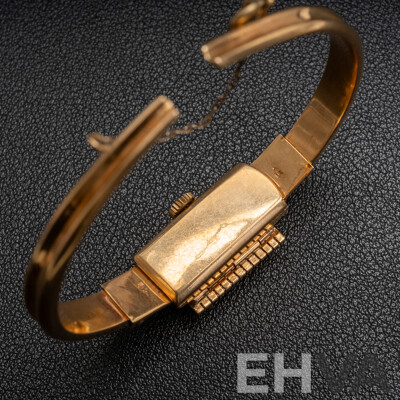 Rare Vintage Ladies' 9ct Yellow Gold 'COUROS' 17 Jewel Manual Hand Wind Hinged Bangle Watch