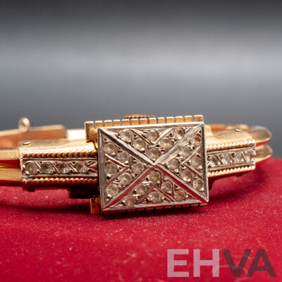 Rare Vintage Ladies' 9ct Yellow Gold 'COUROS' 17 Jewel Manual Hand Wind Hinged Bangle Watch