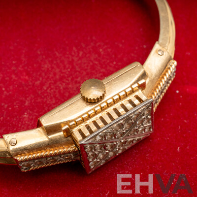 Rare Vintage Ladies' 9ct Yellow Gold 'COUROS' 17 Jewel Manual Hand Wind Hinged Bangle Watch