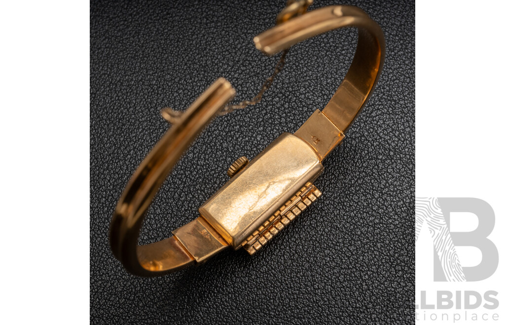 Rare Vintage Ladies' 9ct Yellow Gold 'COUROS' 17 Jewel Manual Hand Wind Hinged Bangle Watch