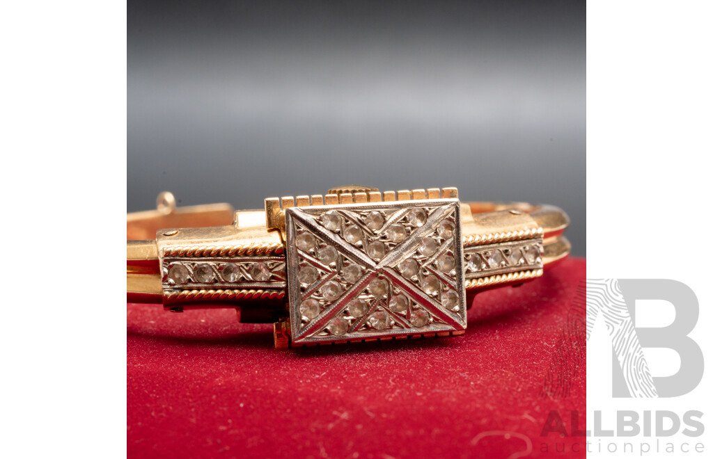 Rare Vintage Ladies' 9ct Yellow Gold 'COUROS' 17 Jewel Manual Hand Wind Hinged Bangle Watch