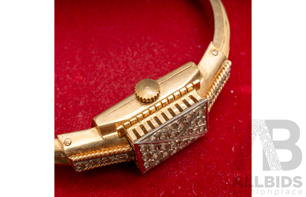 Rare Vintage Ladies' 9ct Yellow Gold 'COUROS' 17 Jewel Manual Hand Wind Hinged Bangle Watch