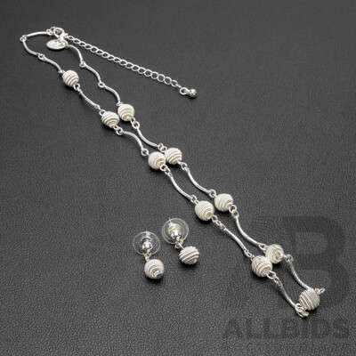 Silver Tone Necklace & Earrings Set