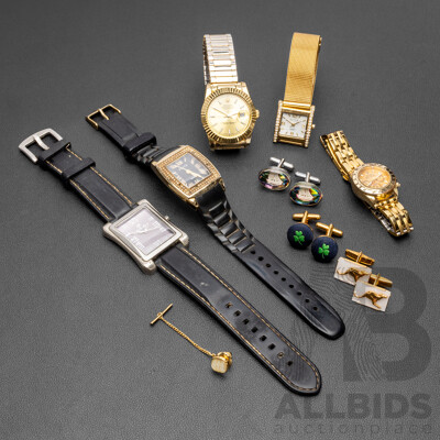 Collection of Watches, Cufflinks & Tie Pin - Lot of 9