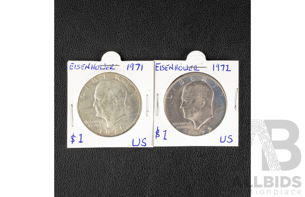 Two USA Eisenhower Dollars, 1971 and 1972