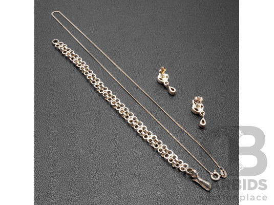 Sterling Silver Collection Including Bracelet, Necklace & Earrings with Garnet, Amethyst & Peridot - 17.04gms