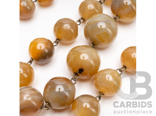 Vintage Polished Chalcedony Agate Necklace & Bracelet