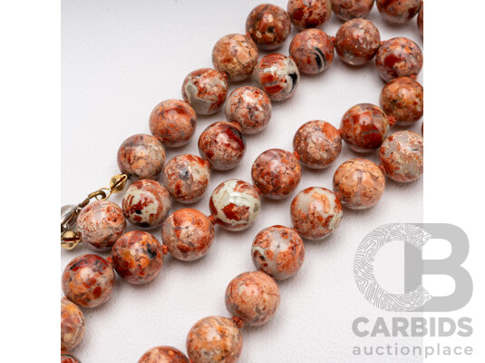 Mottled Polished Red Jasper Necklace. Length - 43.5cms