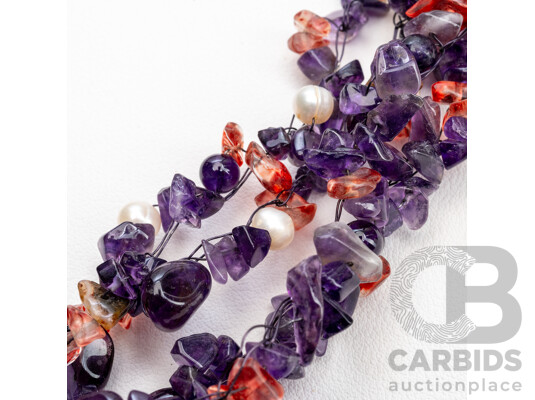 Multi Strand Pearl & Gemstone Necklace. Length - 55cms