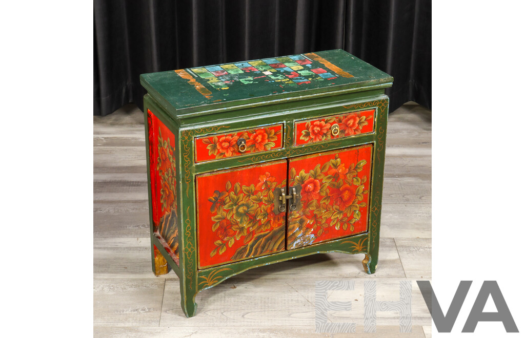 Hand Painted Oriental Side Cabinet