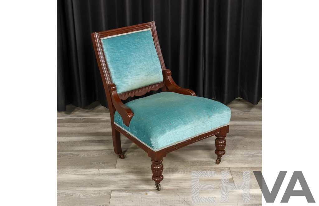 Late Victorian Mahogany Upholstered Grandmother Chair