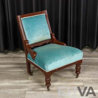 Late Victorian Mahogany Upholstered Grandmother Chair