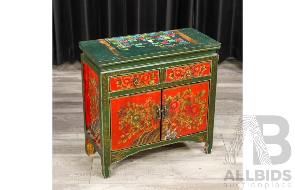 Hand Painted Oriental Side Cabinet