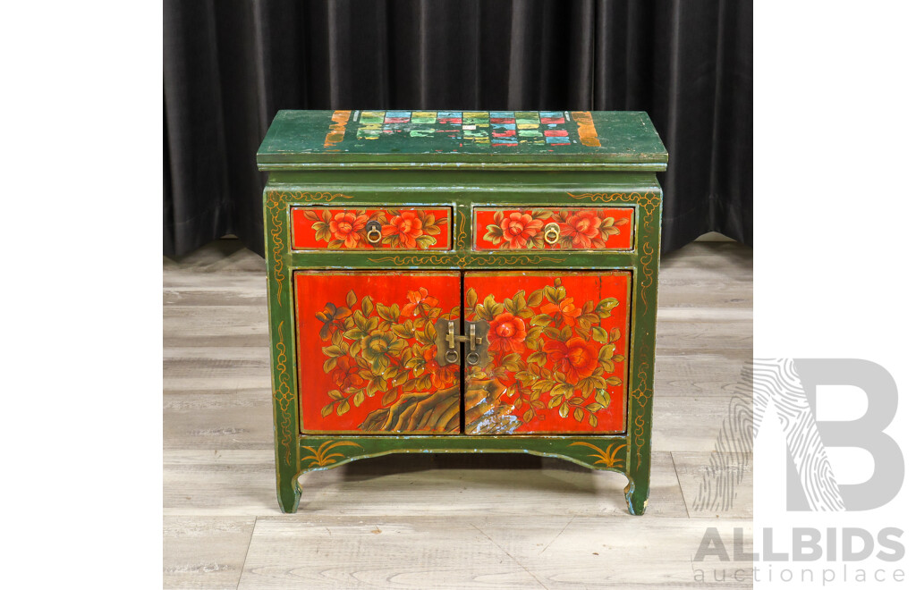 Hand Painted Oriental Side Cabinet