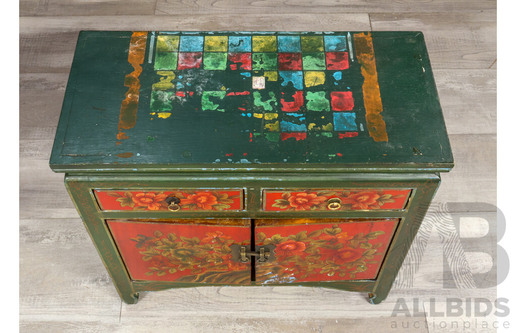 Hand Painted Oriental Side Cabinet