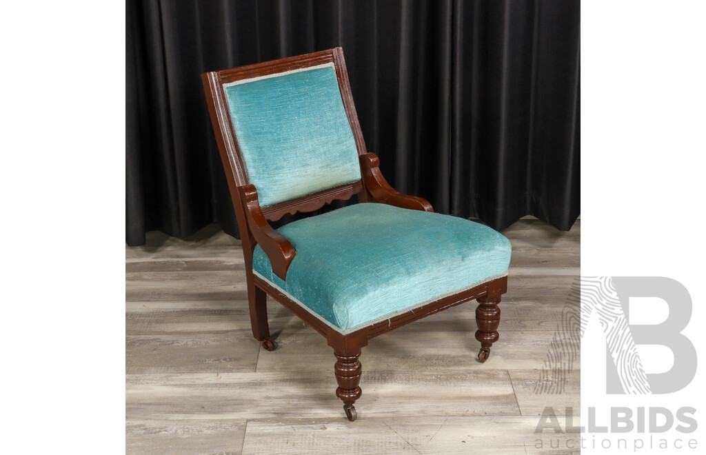 Late Victorian Mahogany Upholstered Grandmother Chair