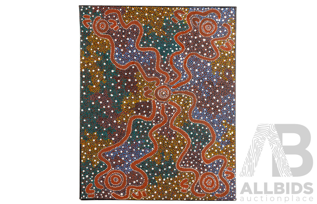 Polly Napangardi, (20th Century, Indigenous-Australian, c1930-), River Dreaming, Original Acrylic on Linen, 61 W x 76 H cm