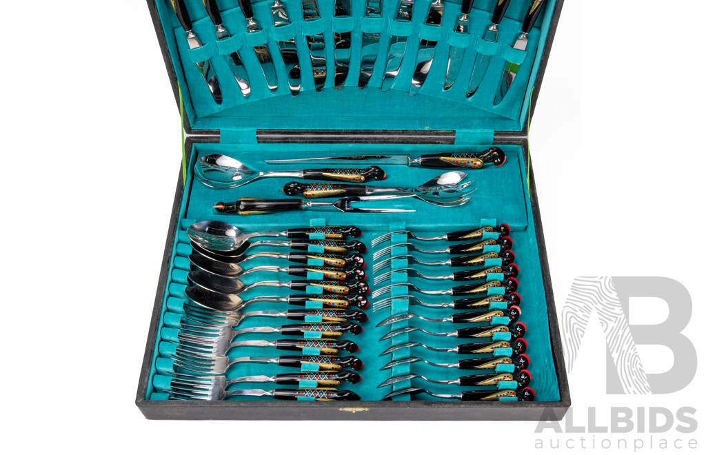 Vintage 40 Piece Haddad Jezzin Cutlery Set in Timber Canteen