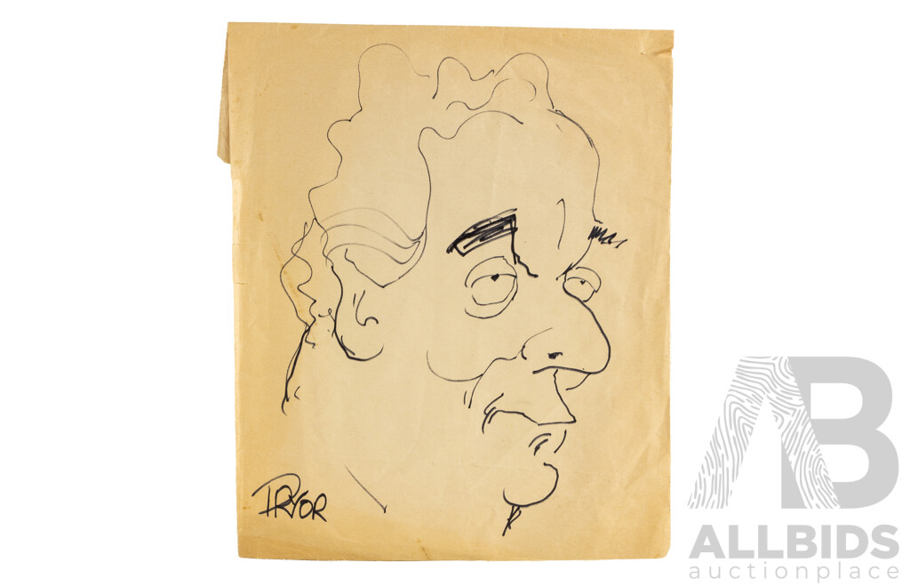 Geoff Pryor, (20th Century, Australian, 1944-), Hand Drawn Portrait of Gough Whitlam, Pen and Paper, 38H x 30W cm (sheet)