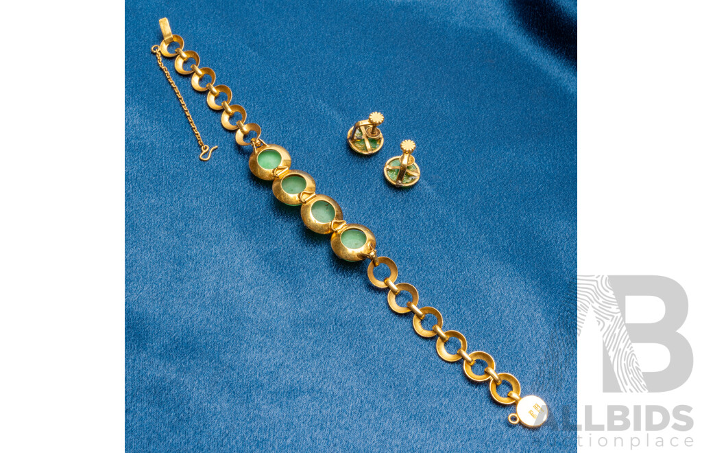 22ct Gold Jade Bracelet & 18ct Yellow Gold Jade Earrings
