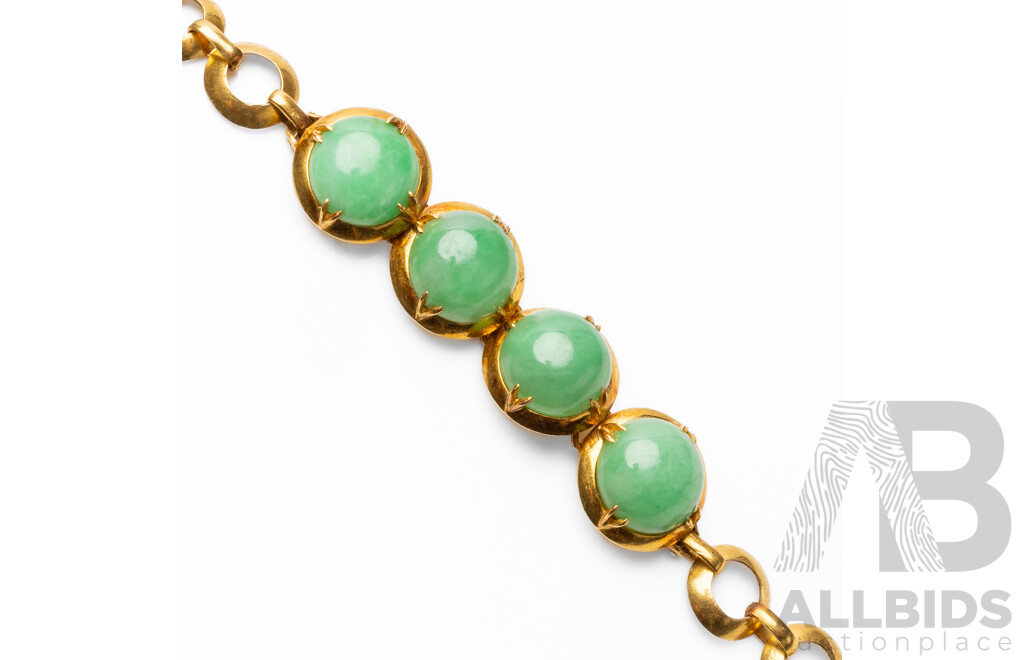 22ct Gold Jade Bracelet & 18ct Yellow Gold Jade Earrings